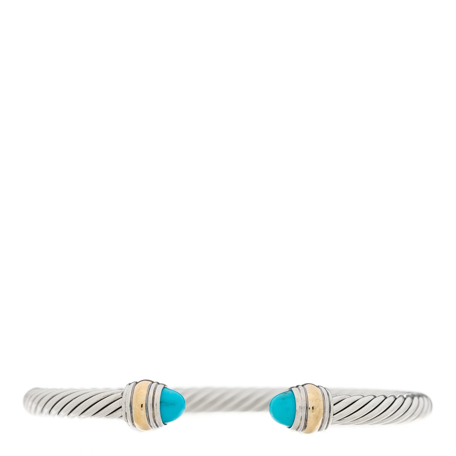 David Yurman Sterling Silver 14K Yellow Gold Turquoise 5mm Cable Classics Bracelet 1 of 3