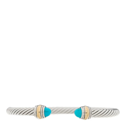 David Yurman Sterling Silver 14K Yellow Gold Turquoise 5mm Cable Classics Bracelet 1 of 3