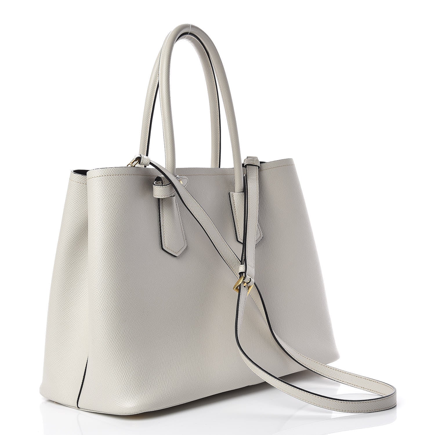 Prada Saffiano Cuir Medium Double Bag Talco Black 4 of 19