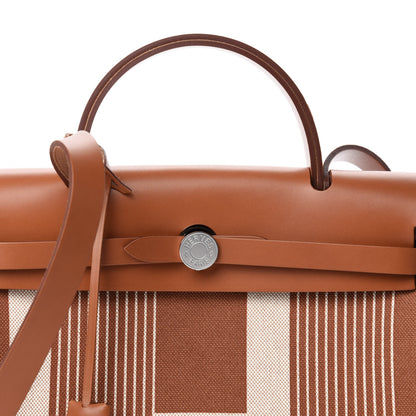 Hermes Vache Hunter Toile H Vibration Herbag Zip Retourne 31 PM Fauve Ecru Beige 11 of 12