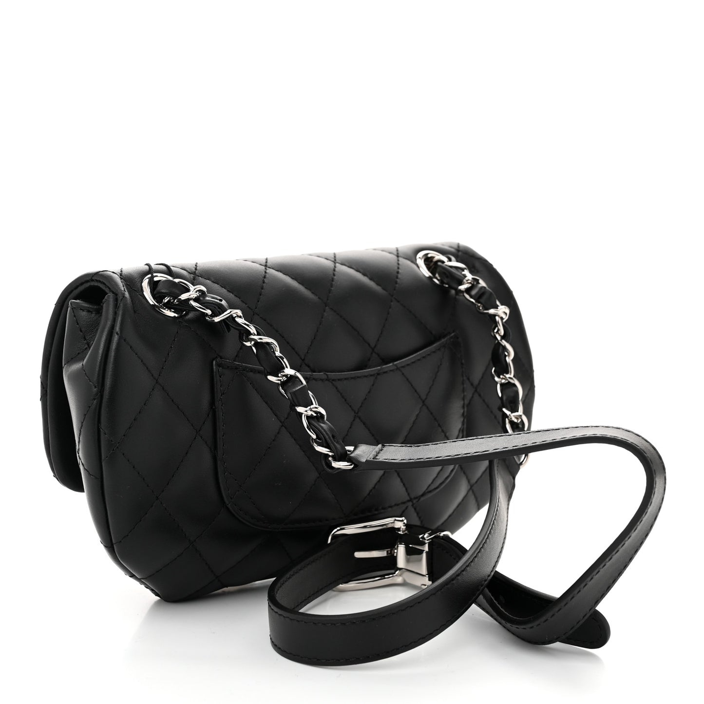 Calfskin Quilted CC Uniform Flap Belt Bag Black