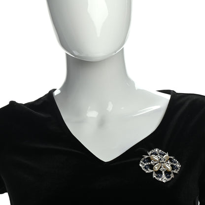 Chanel Pearl Crystal Enamel CC Brooch Silver Blue 2 of 4