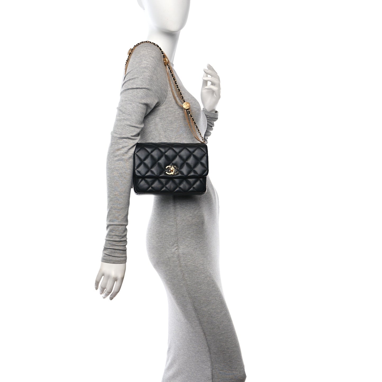 Lambskin Quilted Mini Medallion Multi Chain Flap Black