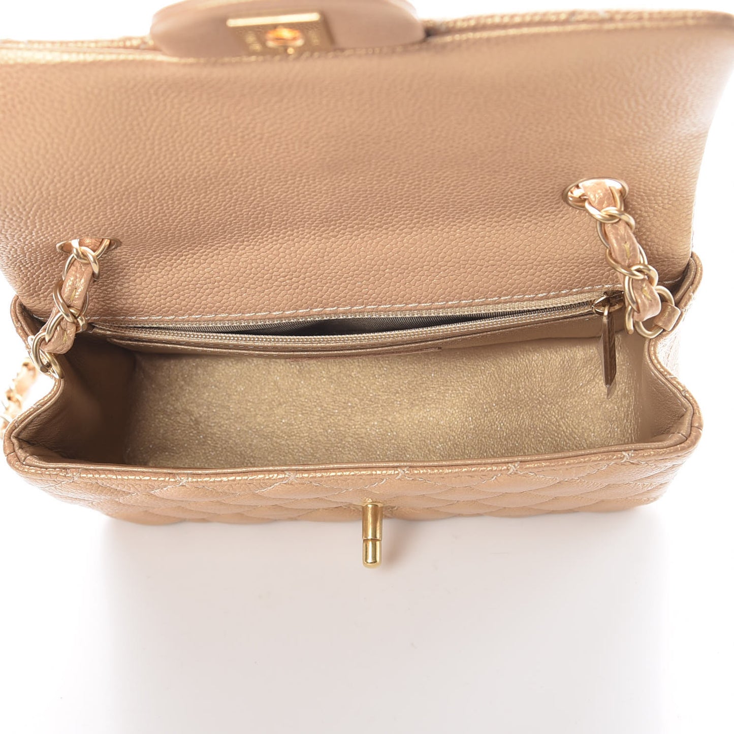 Pearly Caviar Quilted Mini Rectangular Flap Gold