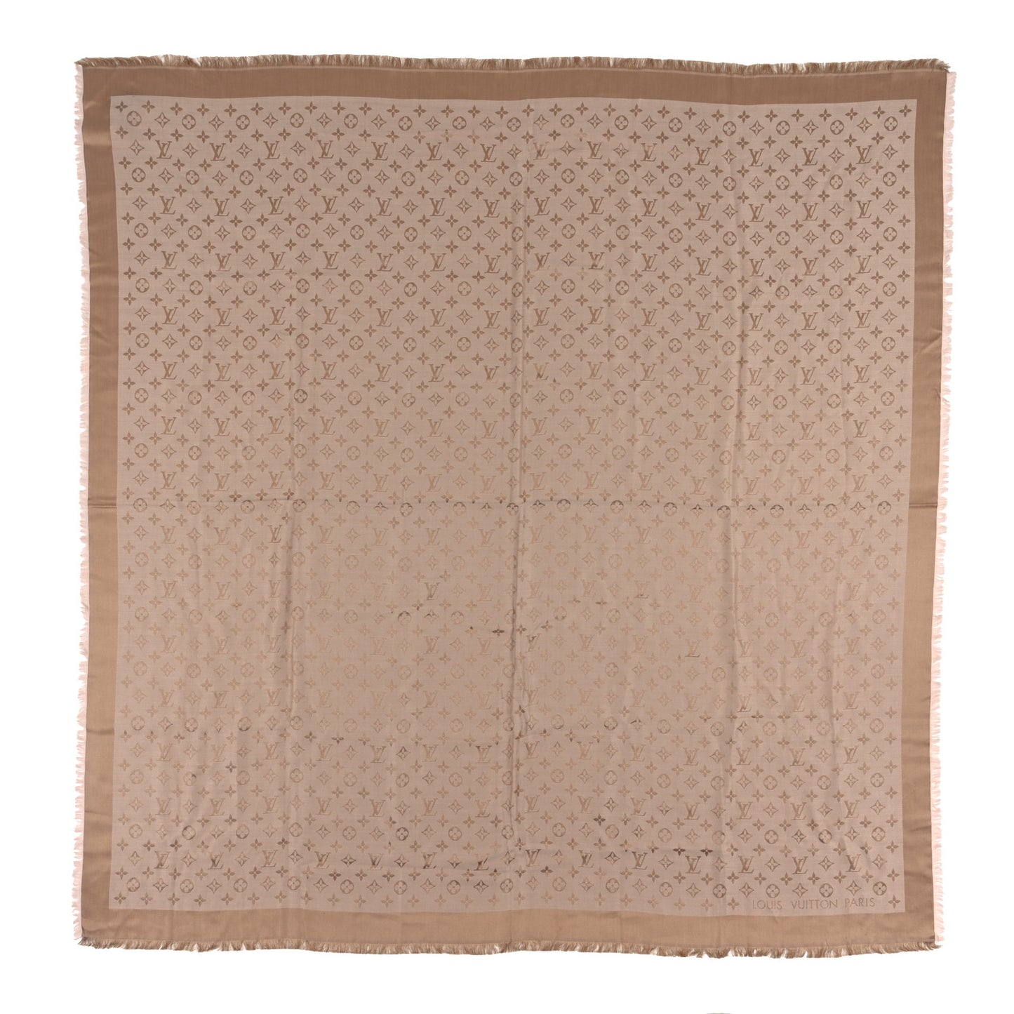 Silk Wool Monogram Denim Shawl Beige Rose