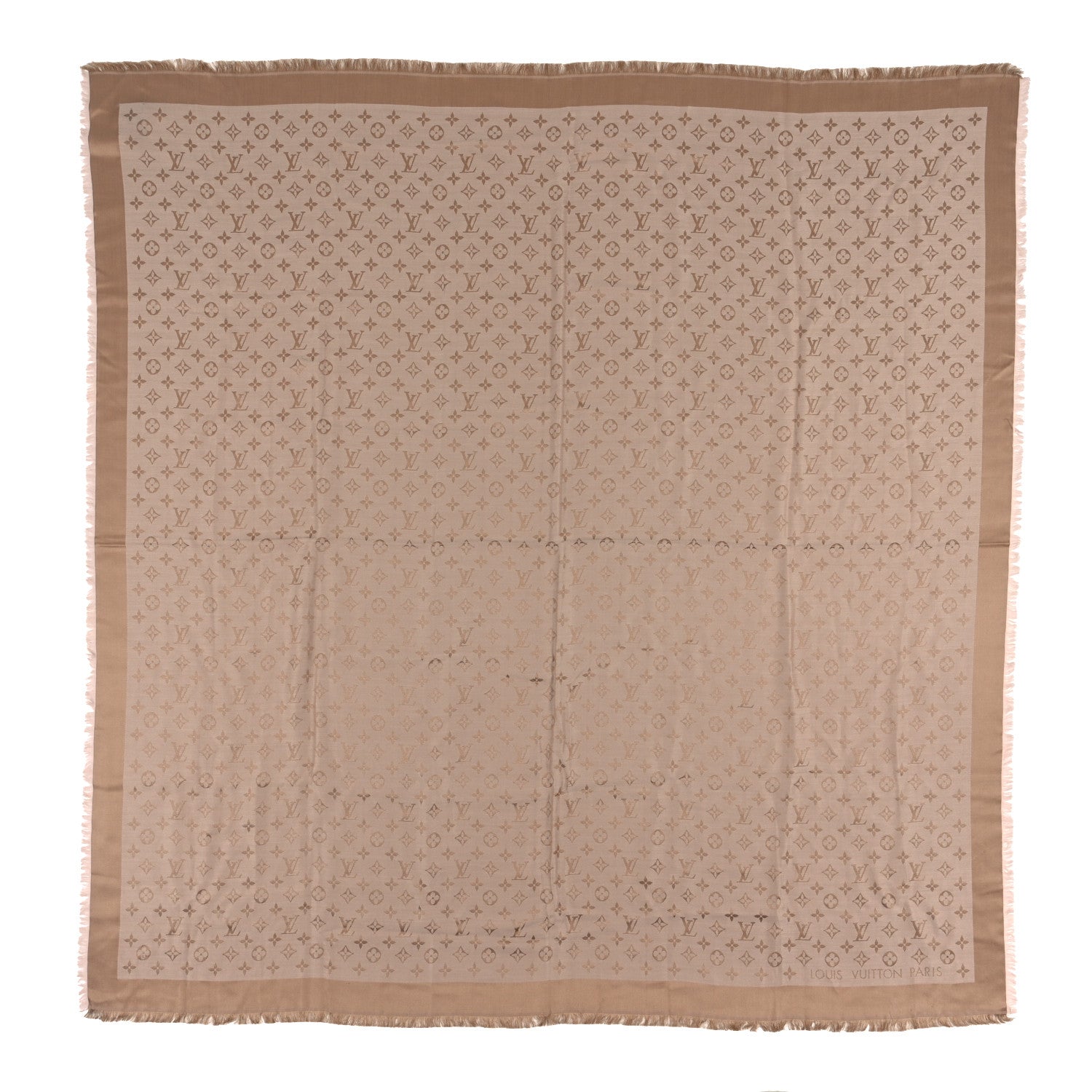 Louis Vuitton Silk Wool Monogram Denim Shawl Beige Rose 1 of 3