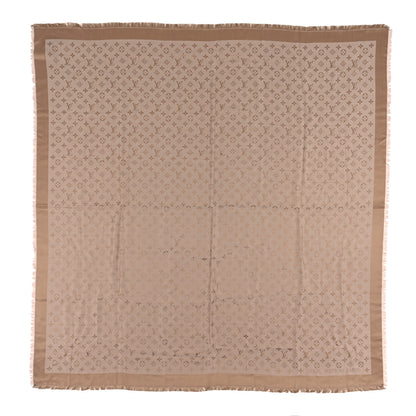Louis Vuitton Silk Wool Monogram Denim Shawl Beige Rose 1 of 3