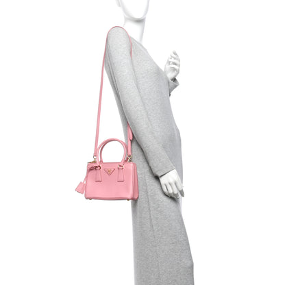 Prada Saffiano Lux Micro Galleria Double Zip Tote Begonia 2 of 9