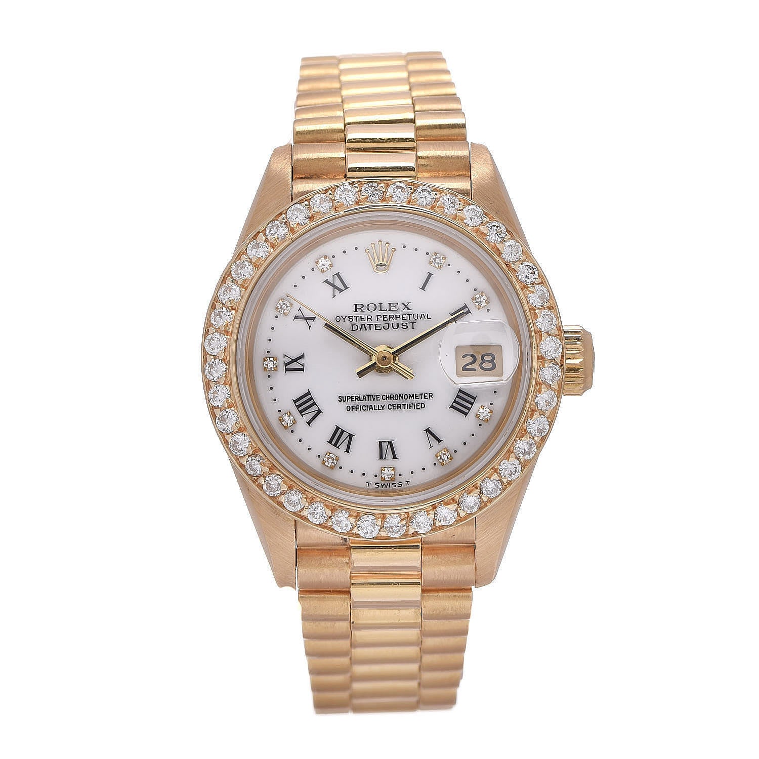 Rolex 18K Yellow Gold Diamond 26mm Datejust President Watch White Roman 16233 1 of 7