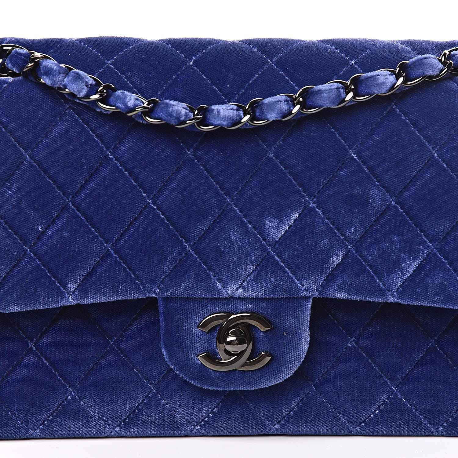 Chanel Velvet Quilted Medium Double Flap Navy Blue 13 of 14