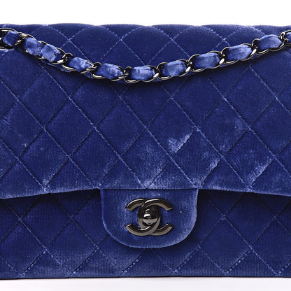 Chanel Velvet Quilted Medium Double Flap Navy Blue 13 of 14
