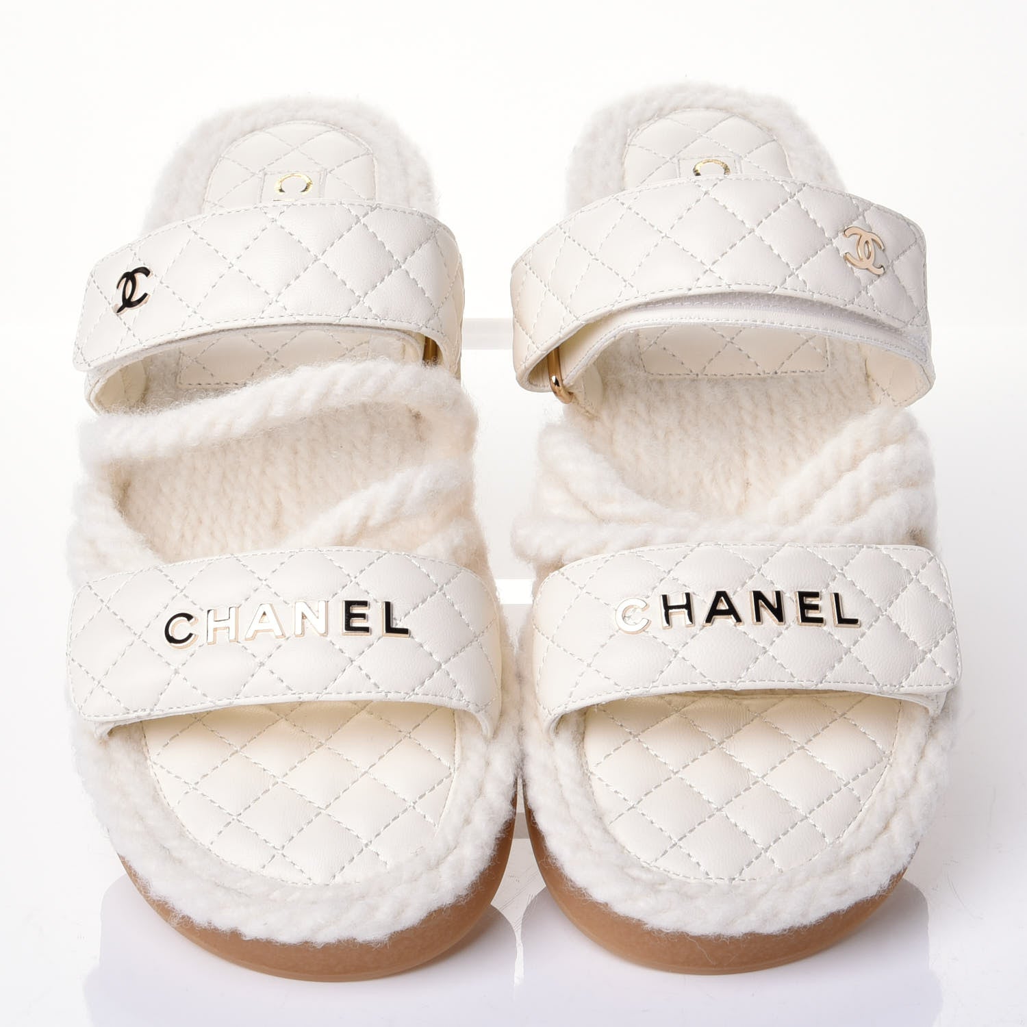 Chanel Cord Lambskin Quilted Logo Mules 41 White 5 of 11