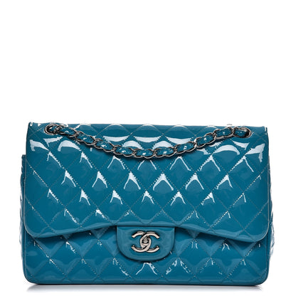 Chanel Patent Calfskin Quilted Jumbo Double Flap Turquoise 1 of 10