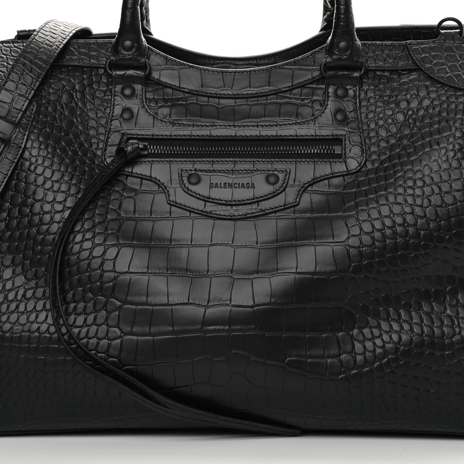 Balenciaga Semi Matte Calfskin Crocodile Embossed Neo Classic Black Hardware Large City Black 7 of 10