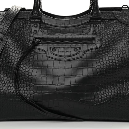 Balenciaga Semi Matte Calfskin Crocodile Embossed Neo Classic Black Hardware Large City Black 7 of 10