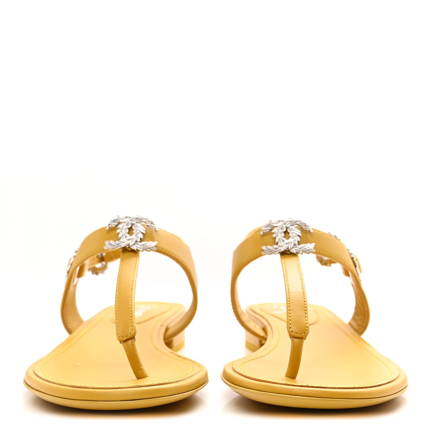 Chanel Lambskin CC Leaf Thong Sandals 36 Yellow 3 of 10