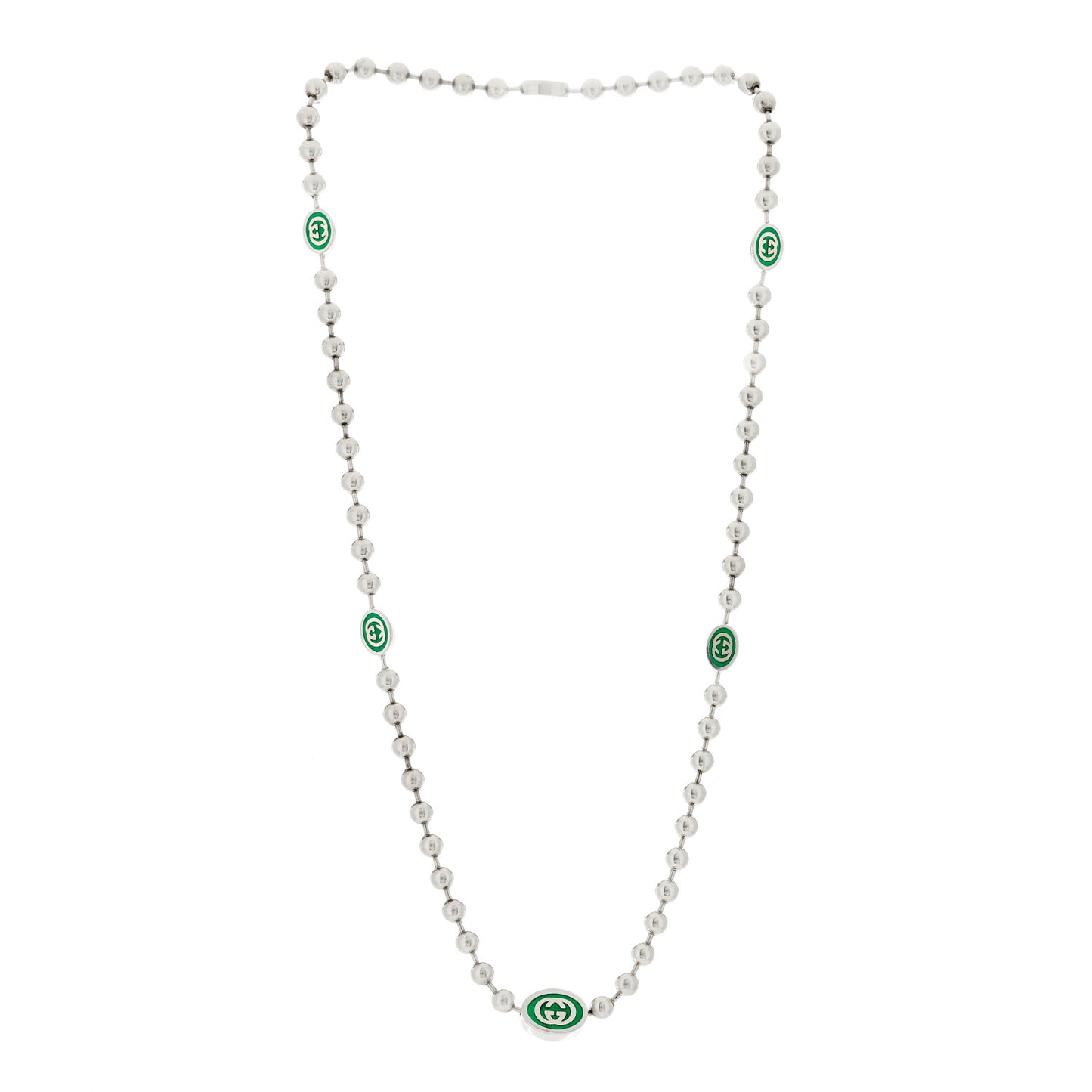 Sterling Silver Enamel Interlocking G Boule Chain Necklace Green