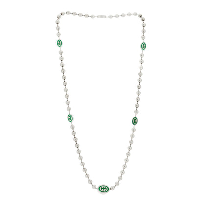 Gucci Sterling Silver Enamel Interlocking G Boule Chain Necklace Green 2 of 3