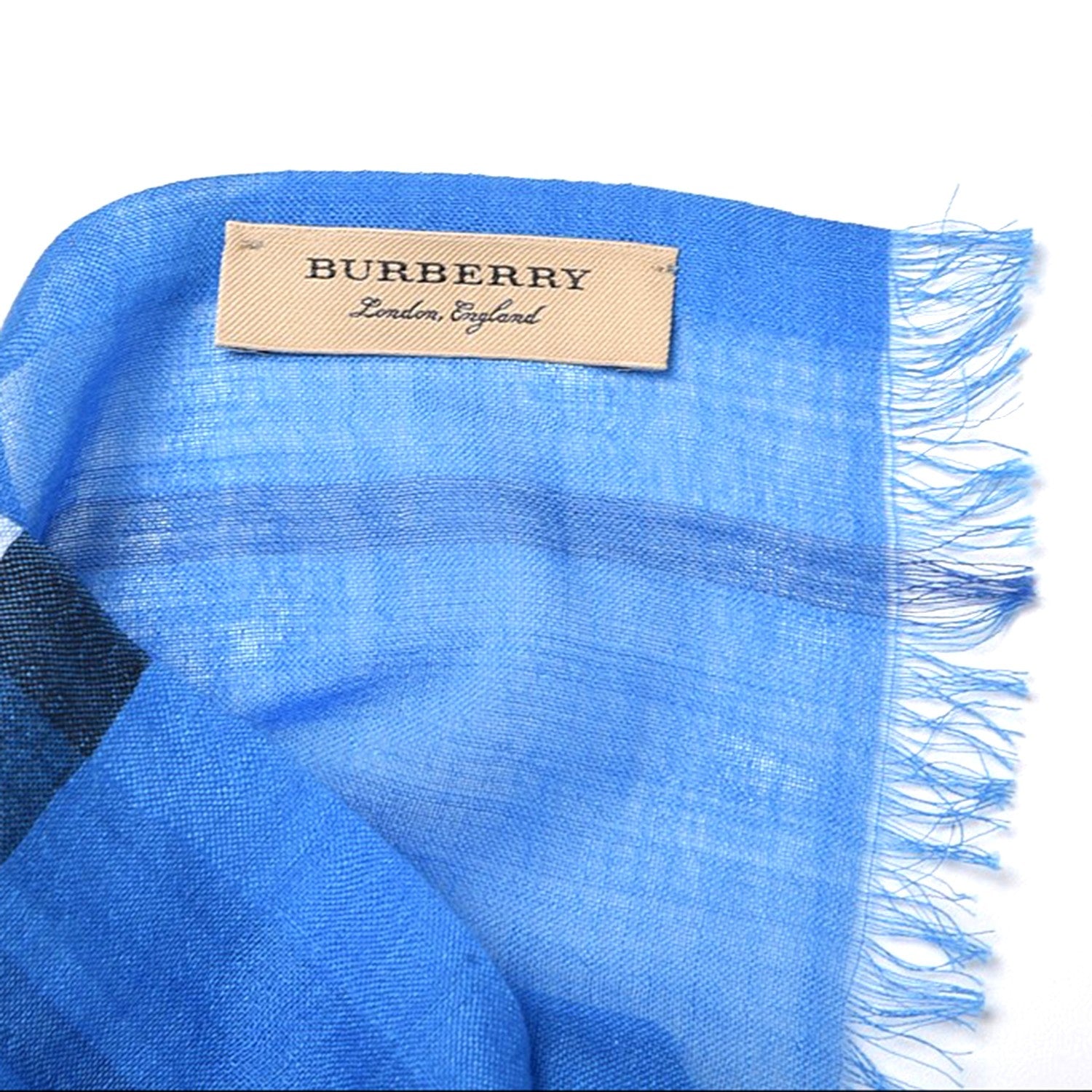 Burberry Wool Silk House Check Lightweight Scarf Cornflower Blue 4 of 6