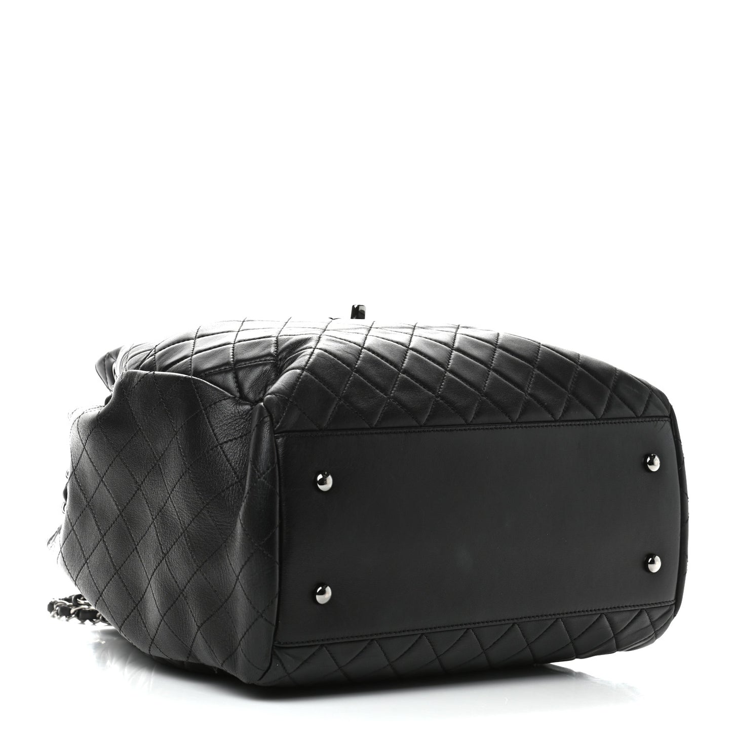 Lambskin Quilted Large Drawstring Bag Black