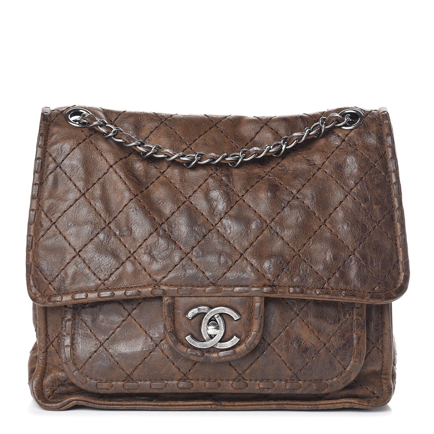 Aged Crumpled Calfskin Small Vintage Flap Brown