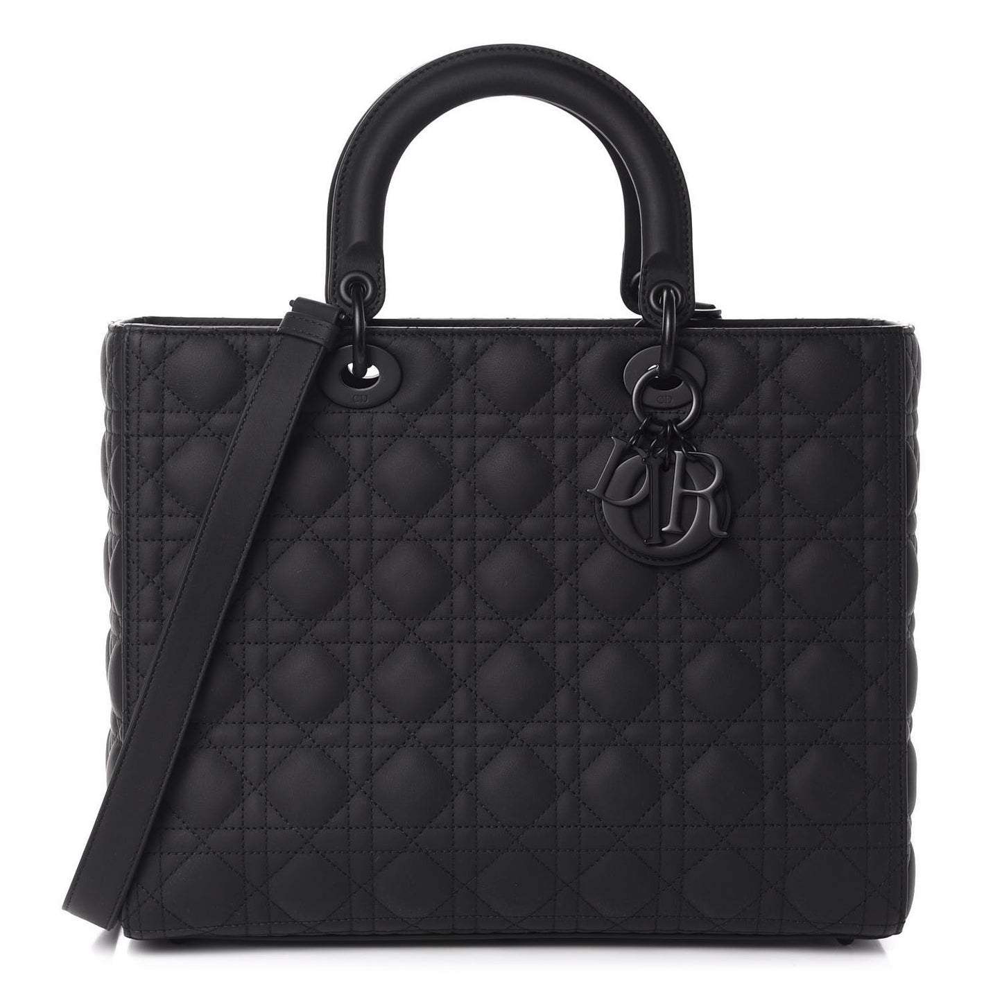 Ultra Matte Calfskin Cannage Large Lady Dior Black