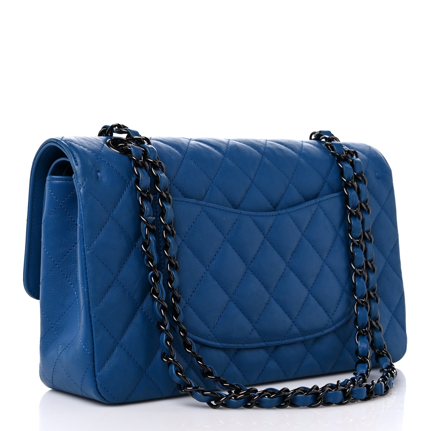Chanel Crumpled Calfskin Quilted Medium Double Flap Blue 3 of 12