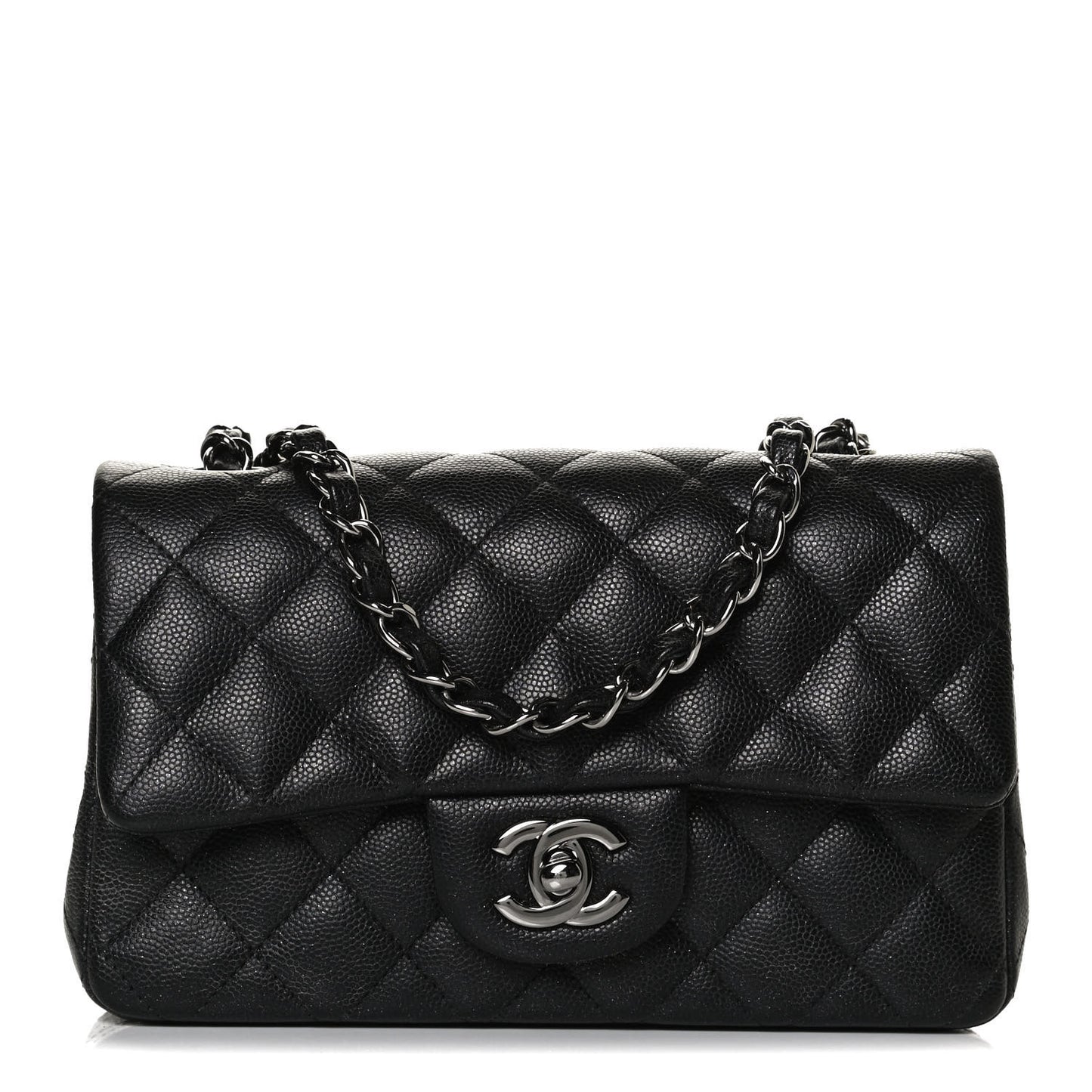 Iridescent Caviar Quilted Mini Rectangular Flap Black