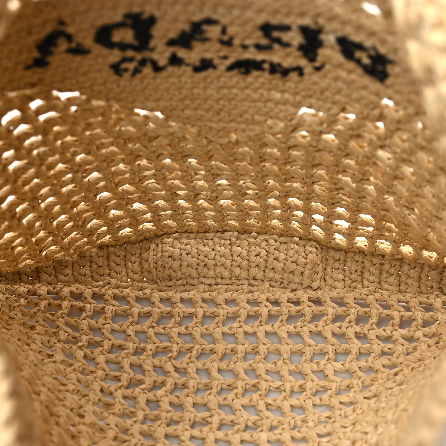 Yarn Raffia Effect Crochet Logo Embroidered Tote Bag Naturale