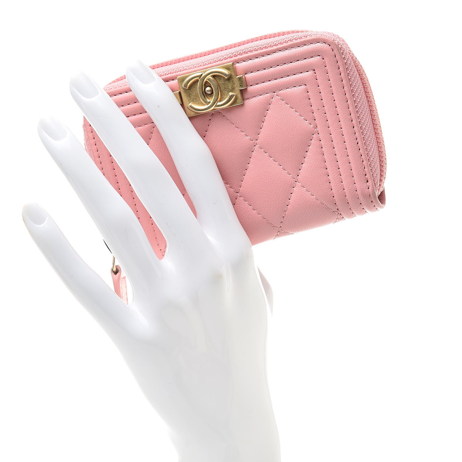 Chanel Lambskin Quilted Boy Zip Around Coin Purse Wallet Pink 2 of 10