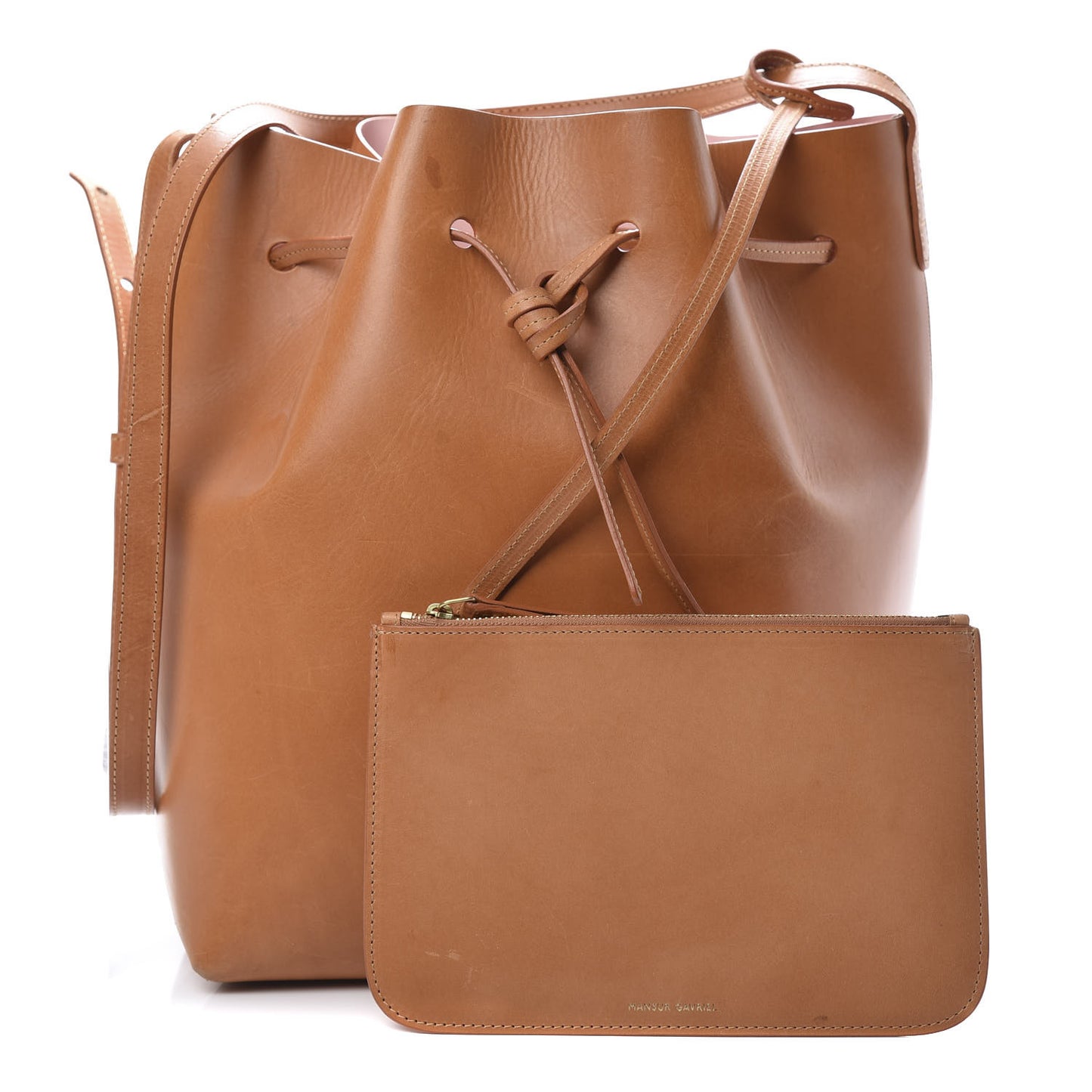 Vegetable Tanned Calfskin Bucket Bag Cammello Rosa
