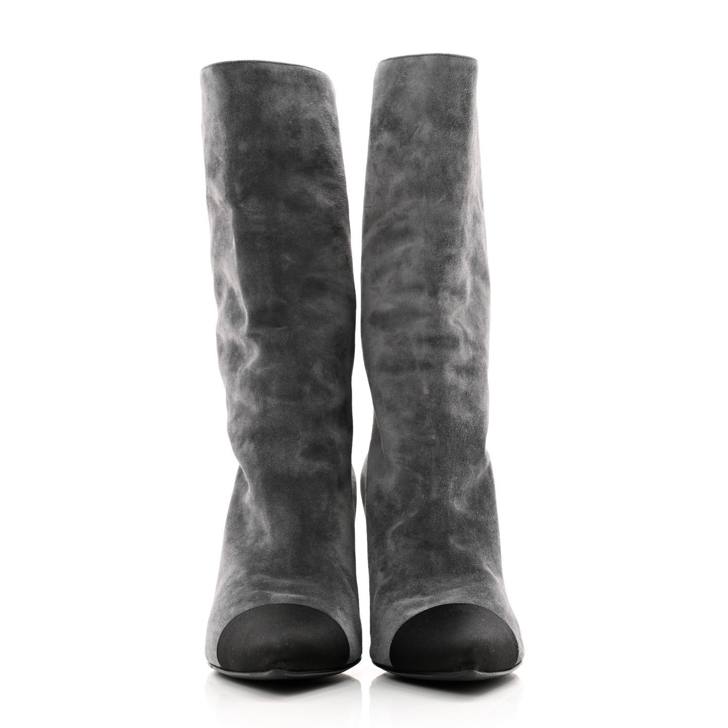 Suede Calfskin Satin Gabrielle Cap Toe Short Boots 39 Grey Black