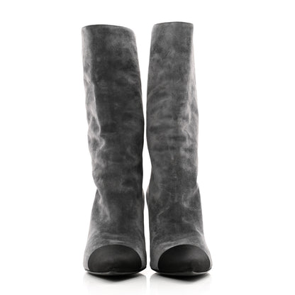 Chanel Suede Calfskin Satin Gabrielle Cap Toe Short Boots 39 Grey Black 2 of 10