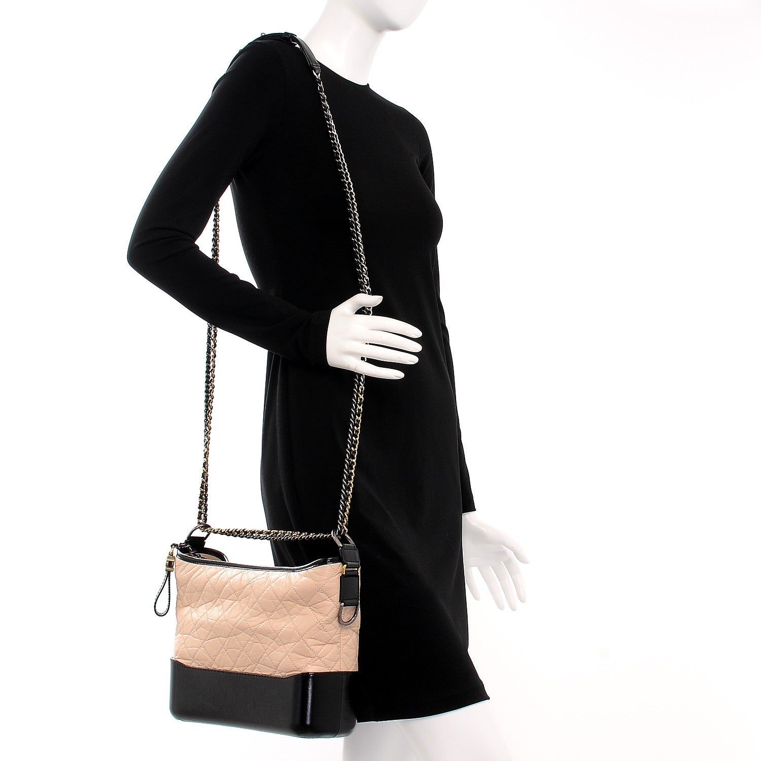 Chanel Aged Calfskin Quilted Medium Gabrielle Hobo Beige Black 2 of 8