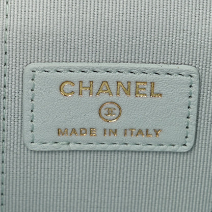 Chanel Lambskin Quilted Top Handle Mini Vanity Case With Chain Light Blue 6 of 12