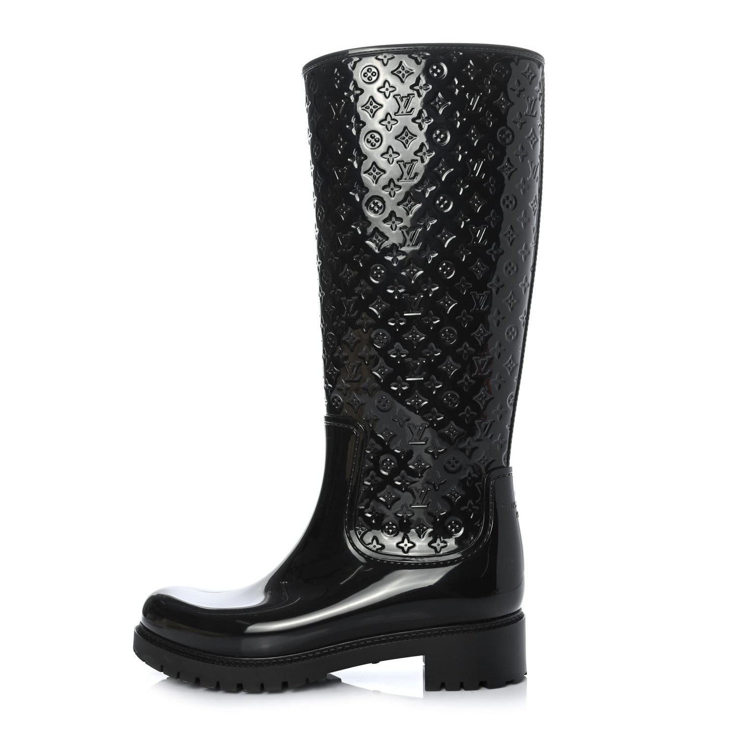 Rubber Embossed Monogram Splash Rain Boots 38 Black