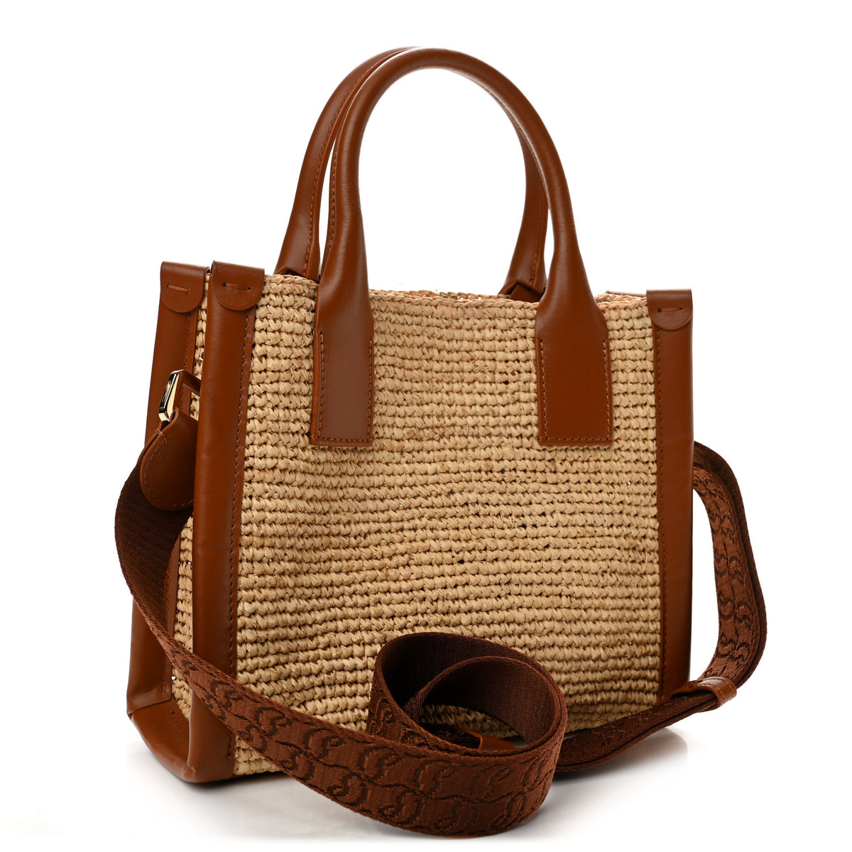 Raffia Calfskin Mini By My Side Tote Natural Cuoio