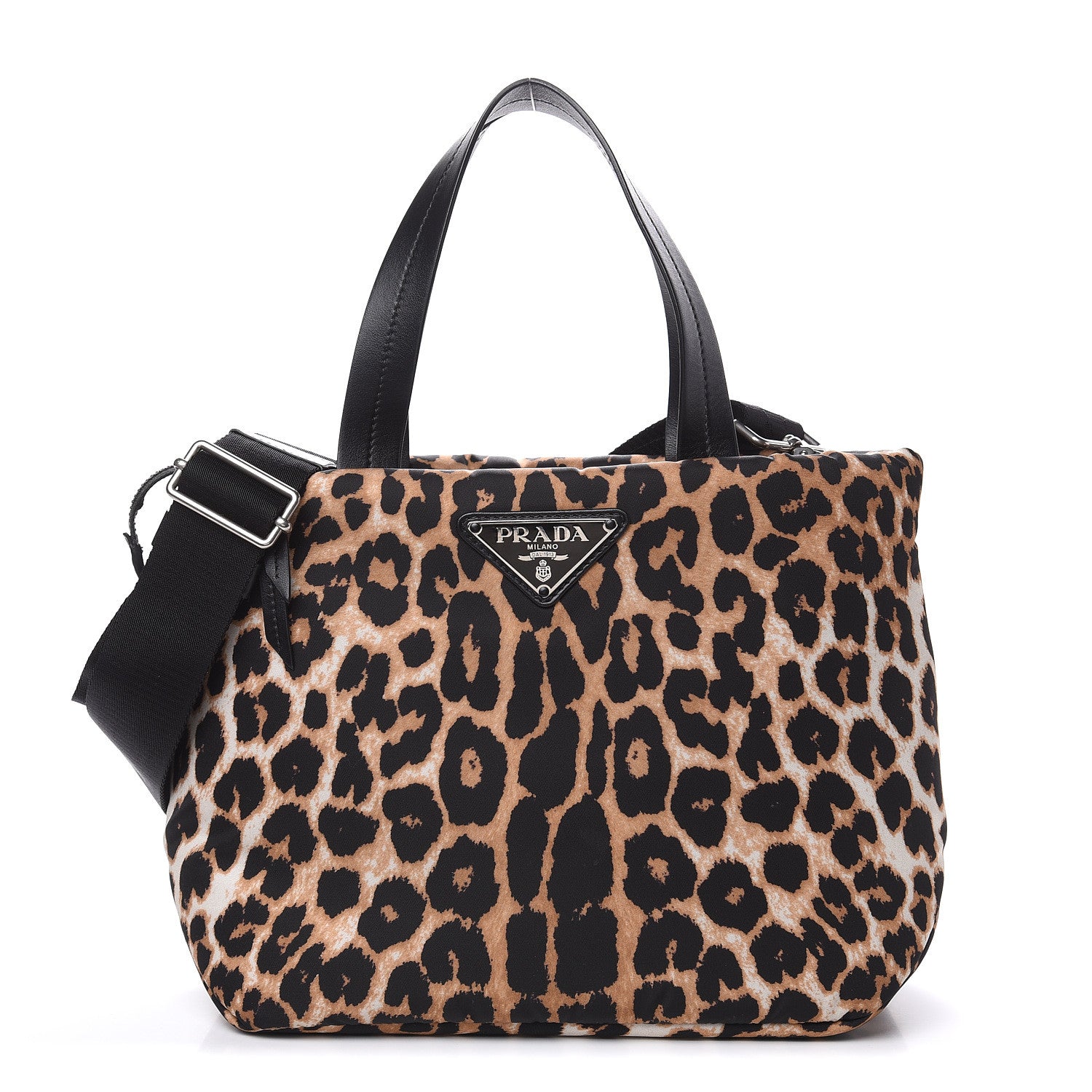 Prada Tessuto Nylon Leopard Print Shoulder Bag Avorio 1 of 8