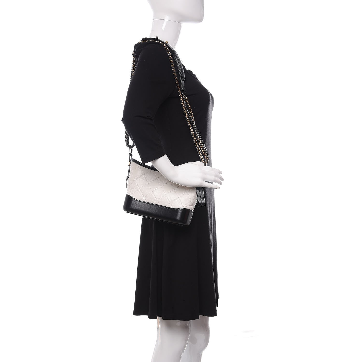 Chanel Aged Calfskin Quilted Small Gabrielle Hobo Black White 2 of 11