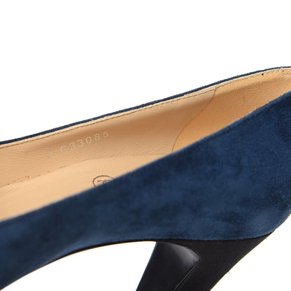 Chanel Suede Satin Cap Toe Gabrielle Pumps 35.5 Navy Black 9 of 11