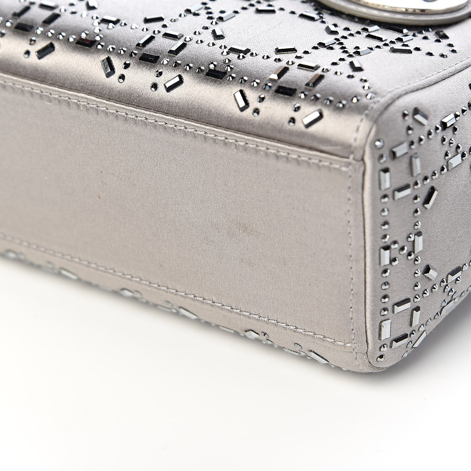 Christian Dior Satin Crystal Cannage Mini Lady Dior Gray 11 of 11