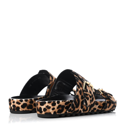Louis Vuitton Calfskin Pony Hair Leopard Bom Dia Mule Sandals 37 Cognac Brown 4 of 8
