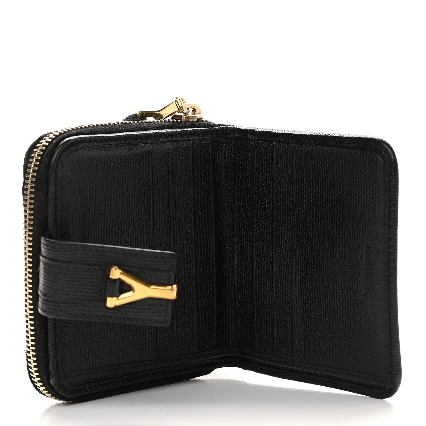Textured Calfskin Classic Y Ligne Compact Wallet Black