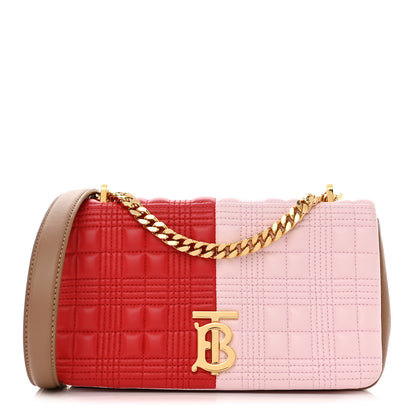 Burberry Lambskin Quilted Small Lola Bag Bright Red Pink Tan 1 of 10