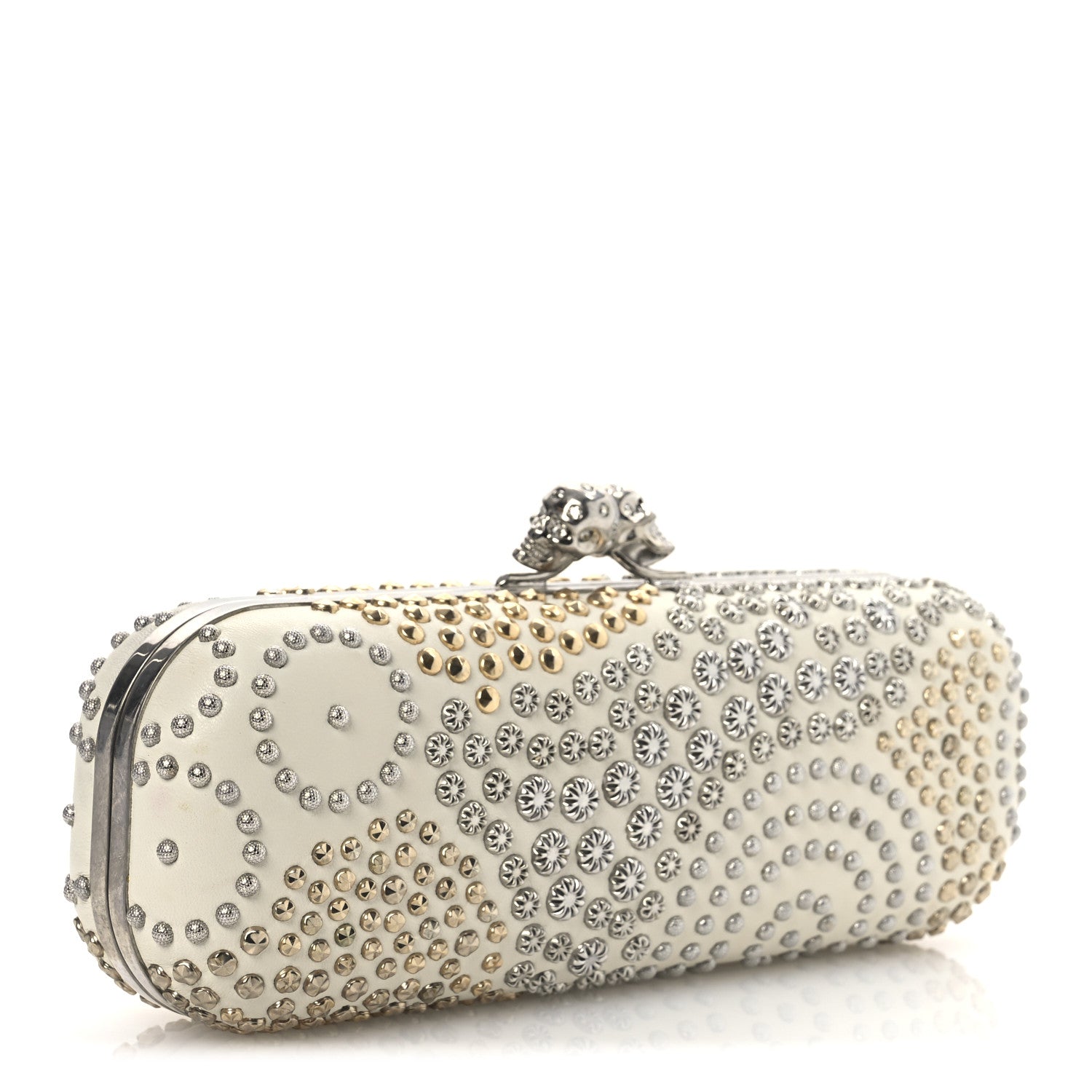 Alexander McQueen Nappa Studded Twin Skull Box Clutch Ivory 3 of 14