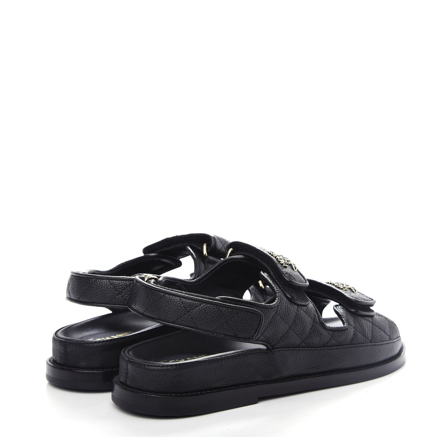 Grained Calfskin Velcro Dad Sandals 36 Black