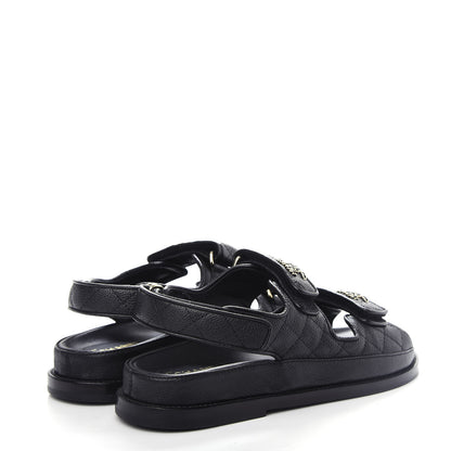 Chanel Grained Calfskin Velcro Dad Sandals 36 Black 4 of 11