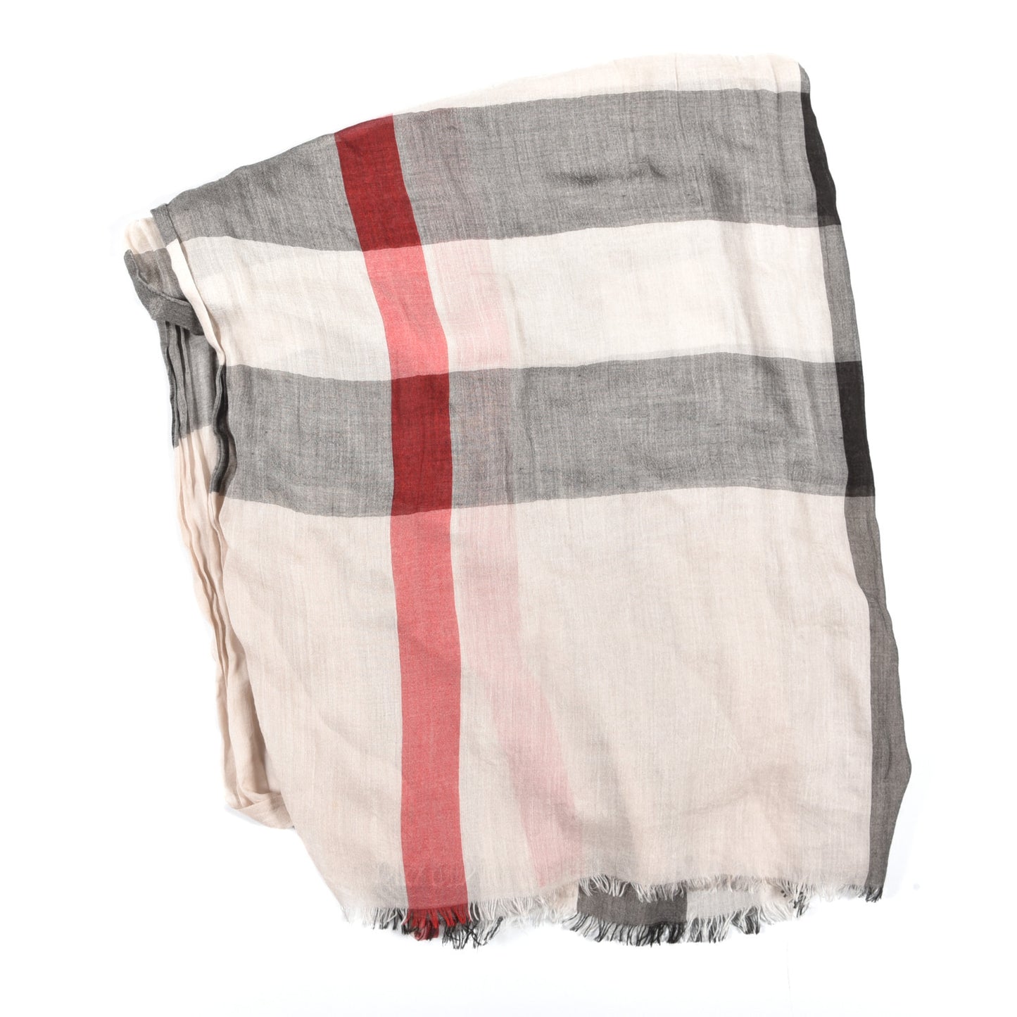 Wool Silk Gauze Mega Check Lightweight Scarf Stone