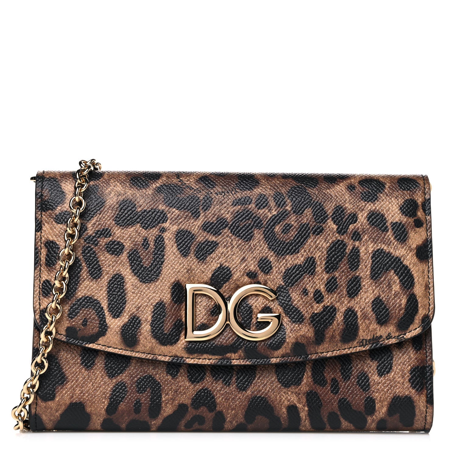 Dolce & Gabbana Dauphine Leopard Print Wallet On Chain Black 1 of 12