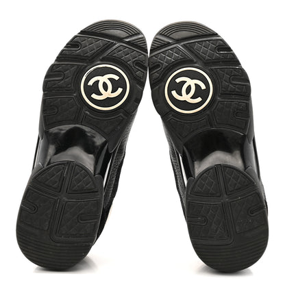 Chanel Mesh Suede Grained Calfskin Womens CC Sneakers 41 Black White 6 of 14